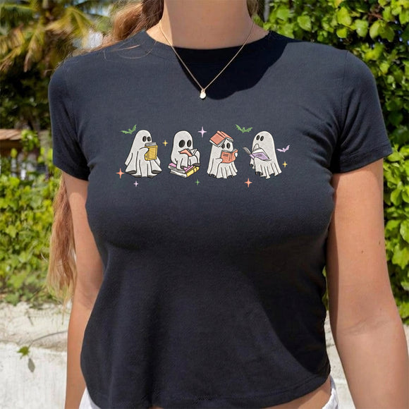 Embroidered Reading Ghost Sweatshirt Cozy Fall Gift for Book Lovers