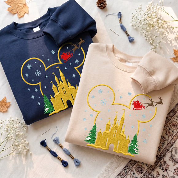 Embroidered Castle Christmas Sweater Cozy Holiday Gift For Fans