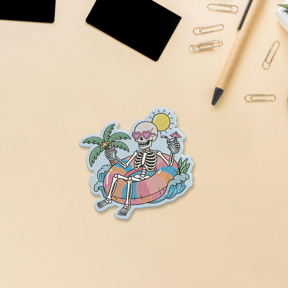 Tropical Skeleton Pool Iron On Patch Jacket Decor For Goth Beach Lovers