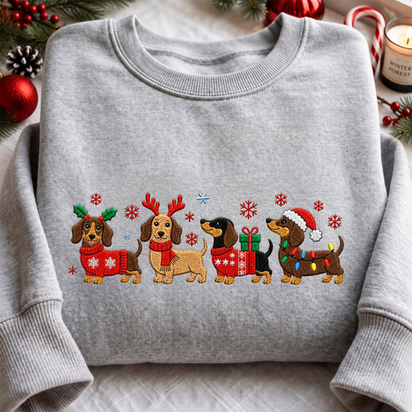 Embroidered Christmas Dachshund Sweatshirt Cute Holiday Dog Lover Gift