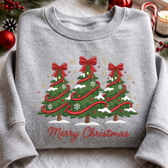 Embroidered 3 Christmas Trees Bow Shirt | Festive Holiday Top for Family