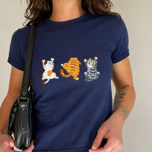 Embroidered Scratching Cats Shirt | Casual Wear Gift for Animal Lovers
