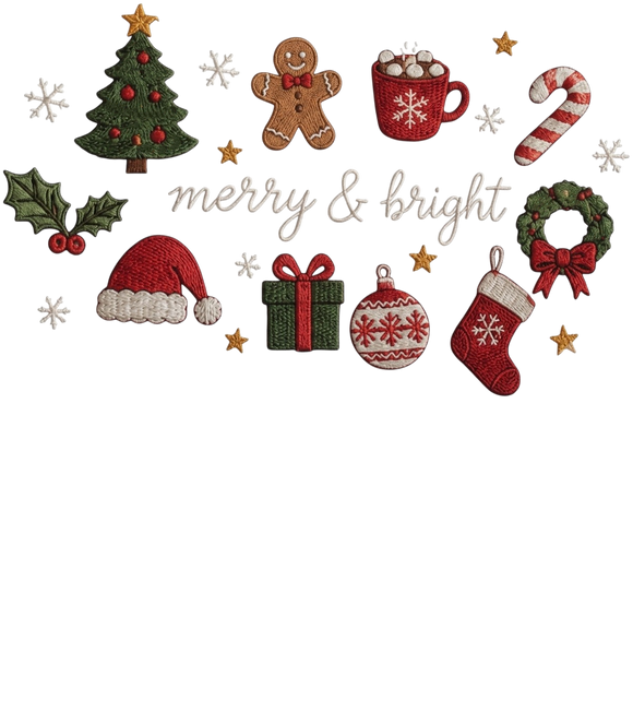 Embroidered Merry Bright Christmas Sweatshirt Cozy Holiday Gift Women