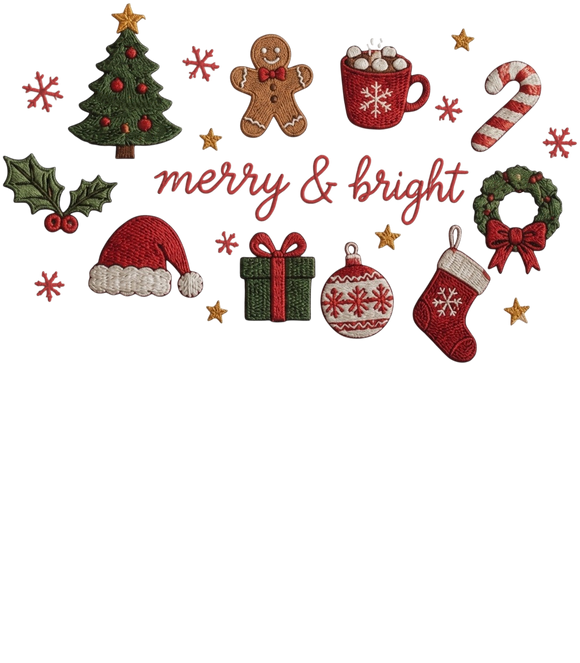 Embroidered Merry Bright Christmas Sweatshirt Cozy Holiday Gift Women