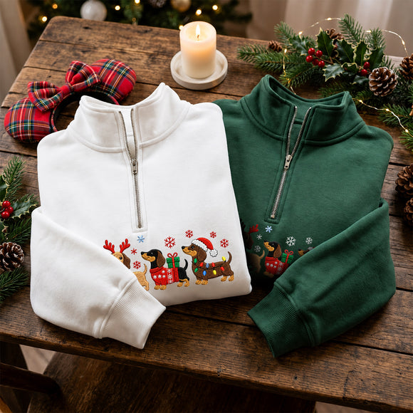 Embroidered Christmas Dachshund Sweatshirt Cute Holiday Dog Lover Gift