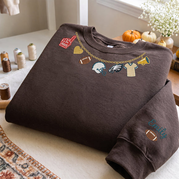 Custom Football Charm Necklace Embroidered Game Day Sweater For Fans