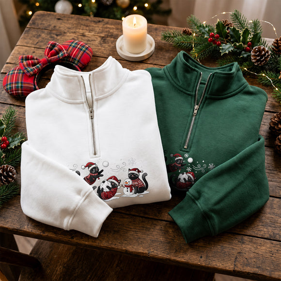 Embroidered Black Cat Christmas Sweatshirt Holiday Gift For Pet Lovers