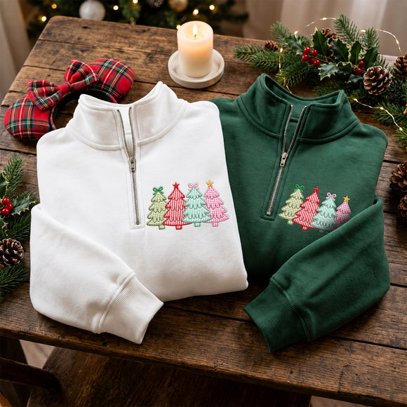 Embroidered Christmas Tree Sweatshirt Cozy Holiday Outfit Women Gift