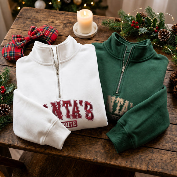 Embroidered Santa's Favorite Sweatshirt Cozy Holiday Apparel Women
