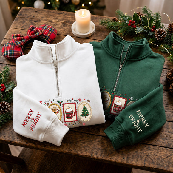 Embroidered Christmas Stamp Sweatshirt Festive Holiday Wear for Family