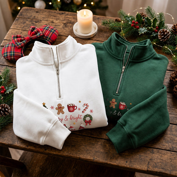 Embroidered Merry Bright Christmas Sweatshirt Cozy Holiday Gift Women