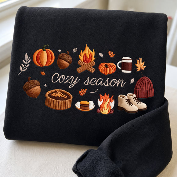 Cozy Season Embroidered Sweatshirt Warm Fall Gift for Autumn Lovers