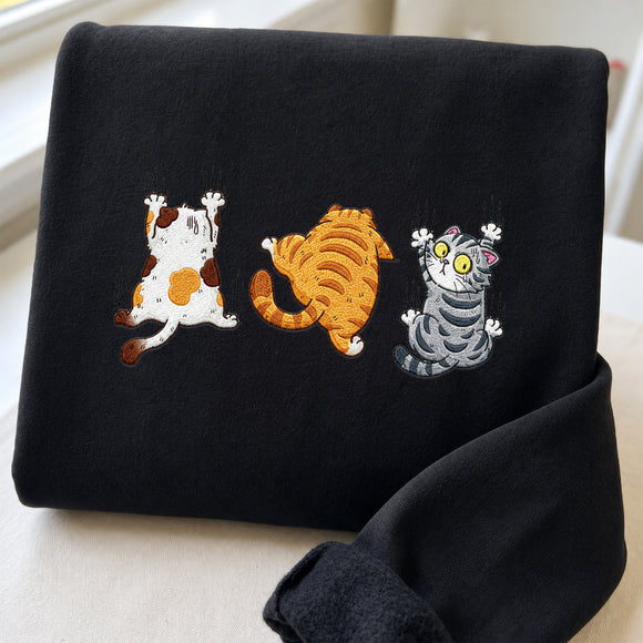 Embroidered Scratching Cats Shirt | Casual Wear Gift for Animal Lovers