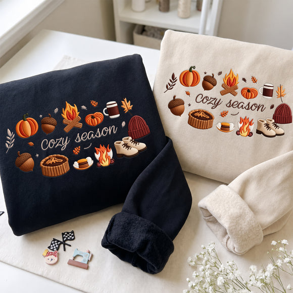 Cozy Season Embroidered Sweatshirt Warm Fall Gift for Autumn Lovers