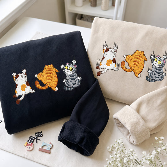 Embroidered Scratching Cats Shirt | Casual Wear Gift for Animal Lovers