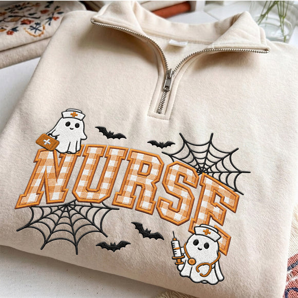 Ghost Nurse Embroidered Halloween Sweatshirt Cozy Apparel Medical Gift