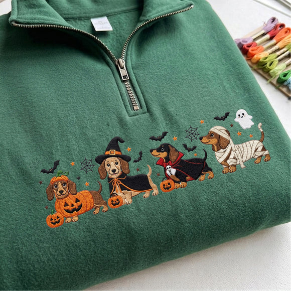 Embroidered Halloween Dachshund Sweatshirt Spooky Dog Lover Cozy Gift