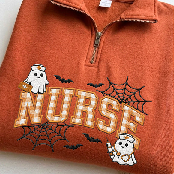 Ghost Nurse Embroidered Halloween Sweatshirt Cozy Apparel Medical Gift