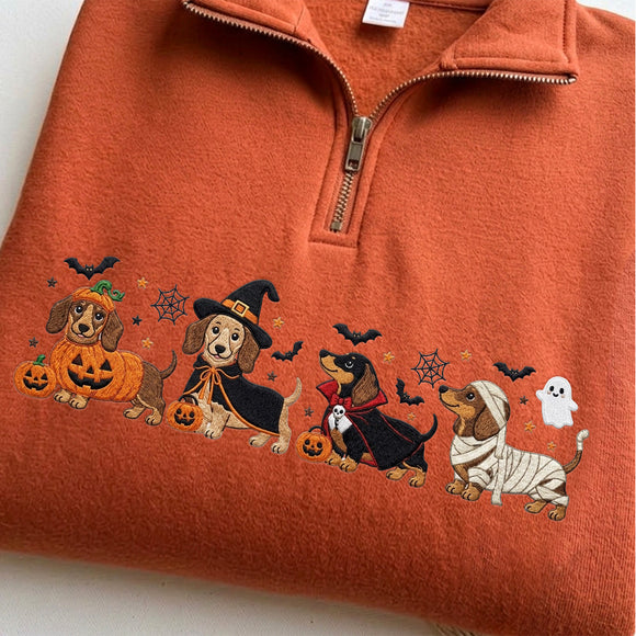 Embroidered Halloween Dachshund Sweatshirt Spooky Dog Lover Cozy Gift