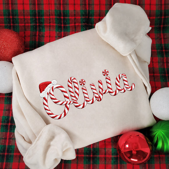 Personalized Candy Cane Embroidered Xmas Name Sweatshirt Family Gift