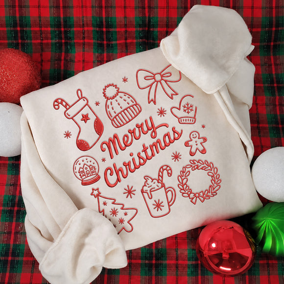 Embroidered Merry Christmas Doodle Shirt Cozy Holiday Wear Women Men