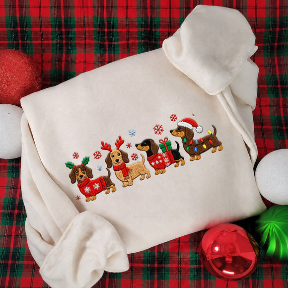 Embroidered Christmas Dachshund Sweatshirt Cute Holiday Dog Lover Gift