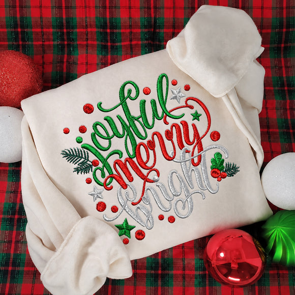Joyful Merry Bright Embroidered Christmas Shirt Holiday Gift Unisex