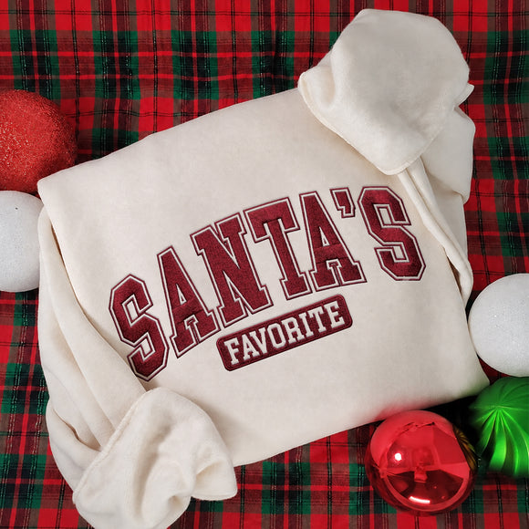 Embroidered Santa's Favorite Sweatshirt Cozy Holiday Apparel Women