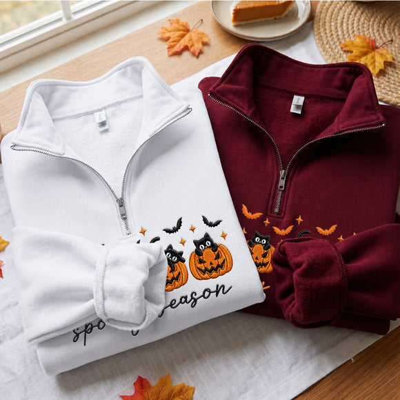 Embroidered Cute Black Cat Pumpkin Halloween Sweater Spooky Gift Women