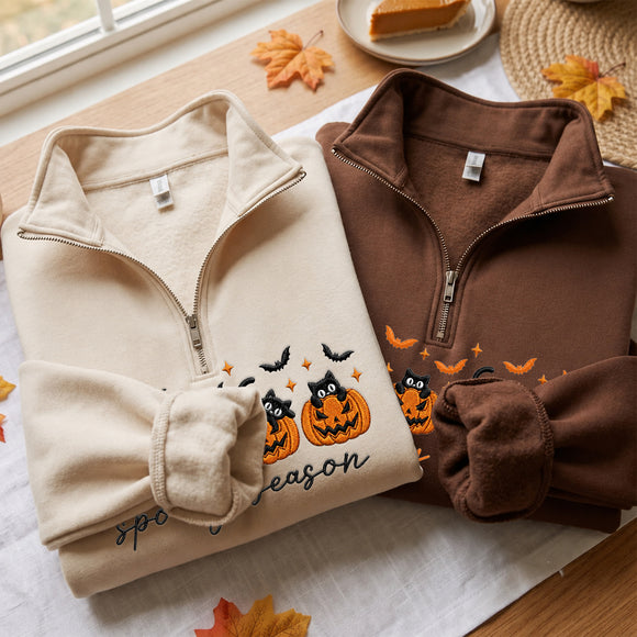 Embroidered Cute Black Cat Pumpkin Halloween Sweater Spooky Gift Women
