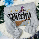 Embroidered Witchy Broom Cozy Fall Wear Halloween Lovers Sweatshirt-2