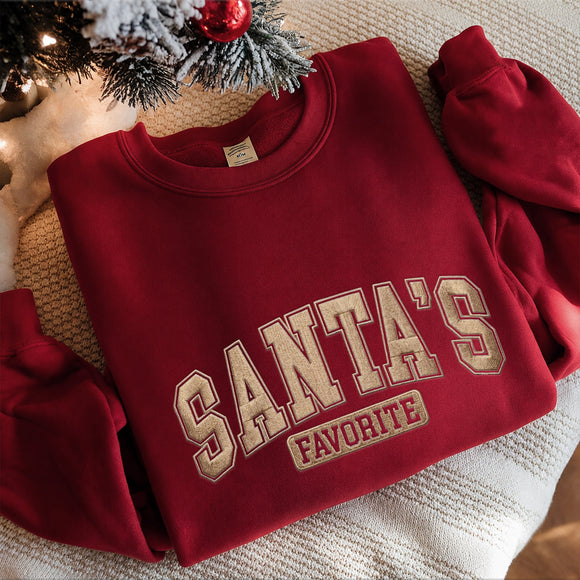 Embroidered Santa's Favorite Sweatshirt Cozy Holiday Apparel Women