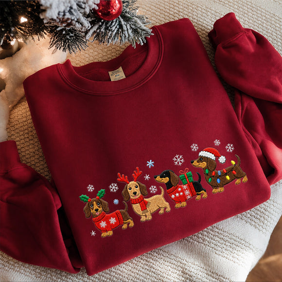 Embroidered Christmas Dachshund Sweatshirt Cute Holiday Dog Lover Gift