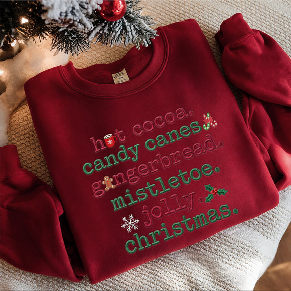 Embroidered Christmas Hot Cocoa Sweatshirt Cozy Holiday Gift for Women Men