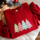 Embroidered Christmas Tree Sweatshirt Cozy Holiday Outfit Women Gift-3