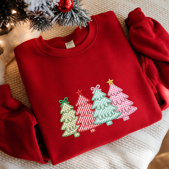 Embroidered Christmas Tree Sweatshirt Cozy Holiday Outfit Women Gift