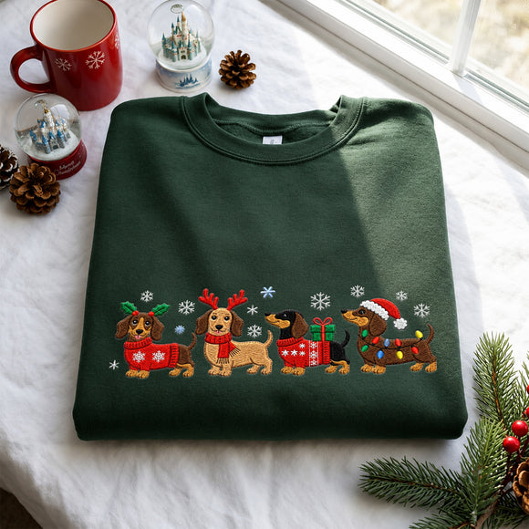 Embroidered Christmas Dachshund Sweatshirt Cute Holiday Dog Lover Gift