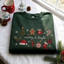 Embroidered Merry Bright Christmas Sweatshirt Cozy Holiday Gift Women-7