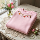 Embroidered Fall Charm Necklace Sweatshirt for Women Cozy Autumn Gift-6