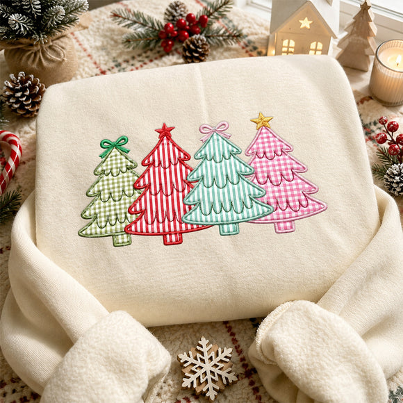 Embroidered Christmas Tree Sweatshirt Cozy Holiday Outfit Women Gift
