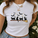 Embroidered Black Cat Broomstick Spooky Halloween Outfit For Women-4