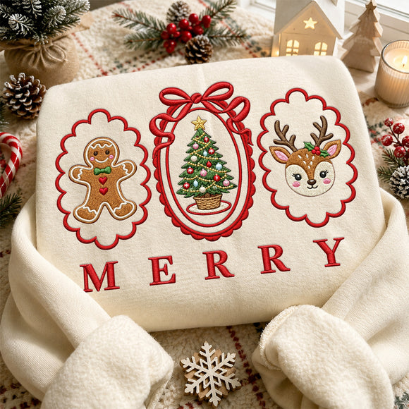 Merry Christmas Embroidered Sweatshirt Cozy Holiday Outfit Women Men