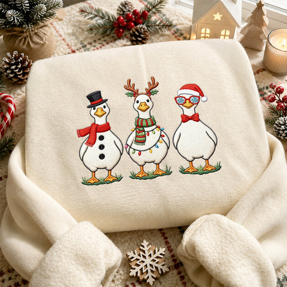 Embroidered Christmas Duck Shirt | Cute Holiday Wear for Animal Lovers