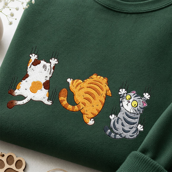 Embroidered Scratching Cats Shirt | Casual Wear Gift for Animal Lovers