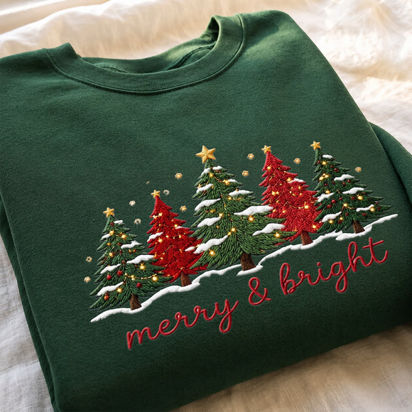 Embroidered Merry & Bright Tree Shirt | Cozy Holiday Apparel for Women