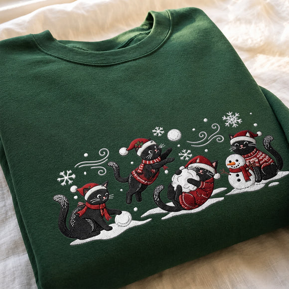 Embroidered Black Cat Christmas Sweatshirt Holiday Gift For Pet Lovers