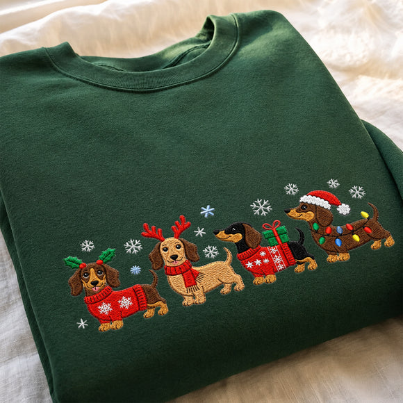 Embroidered Christmas Dachshund Sweatshirt Cute Holiday Dog Lover Gift