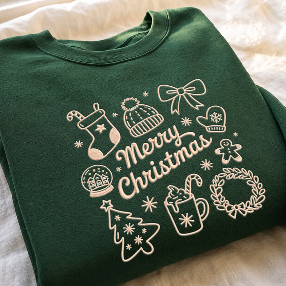 Embroidered Merry Christmas Doodle Shirt Cozy Holiday Wear Women Men