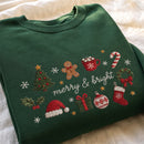 Embroidered Merry Bright Christmas Sweatshirt Cozy Holiday Gift Women-9