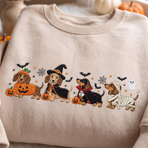 Embroidered Halloween Dachshund Sweatshirt Spooky Dog Lover Cozy Gift
